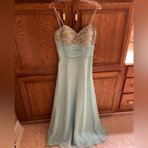 Turquoise Bejeweled Prom Dress
